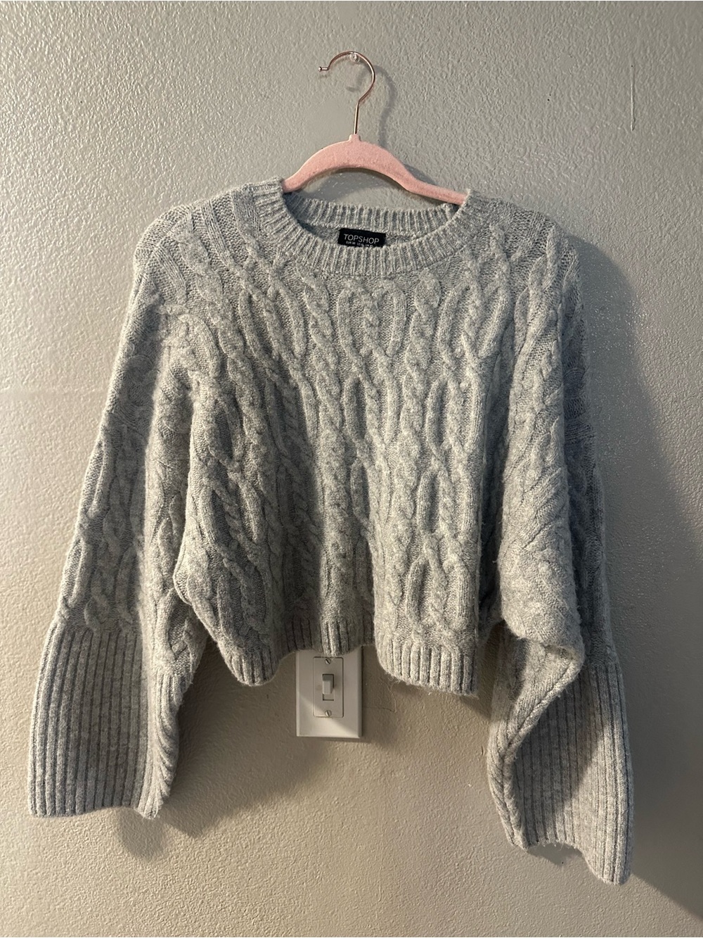 Topshop Gray Cable-Knit Crewneck Sweater